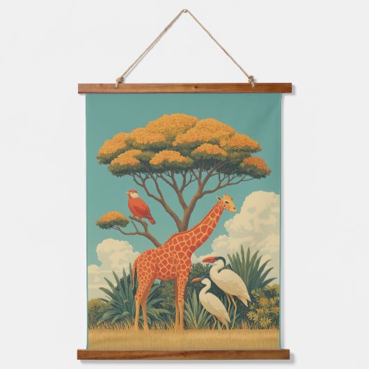 Giraffe en safari vogels hangend wandkleed (Voorkant)