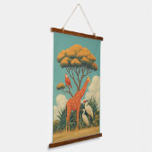 Giraffe en safari vogels hangend wandkleed (Gebogen)
