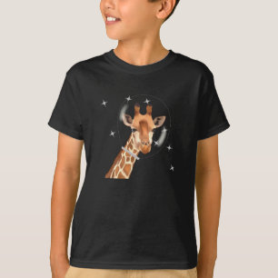 Giraffe en sterren in de ruimte t-shirt