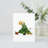 Giraffe en Tekkel door het Art. van de Kerstboom Feestdagenkaart (Staand voorkant)