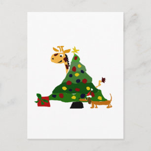 Giraffe en Tekkel door het Art. van de Kerstboom Feestdagenkaart