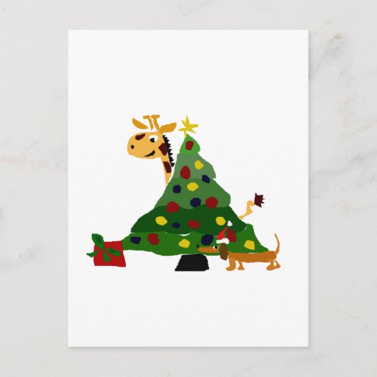 Giraffe en Tekkel door het Art. van de Kerstboom Feestdagenkaart (Voorkant)