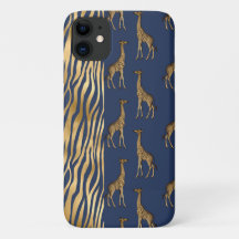 Giraffe en tijger afdrukken Gold Blue grafische k