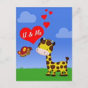 Giraffe en vlinder in liefde briefkaart