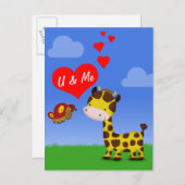 Giraffe en vlinder in liefde briefkaart (Voorkant / Achterkant)