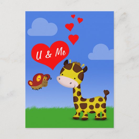Giraffe en vlinder in liefde briefkaart (Voorkant)