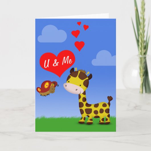 Giraffe en vlinder in liefde kaart (Voorkant)