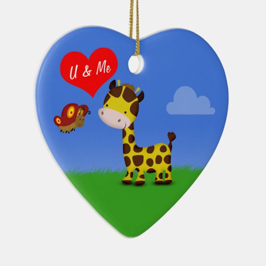 Giraffe en vlinder in liefde keramisch ornament (Rechts)