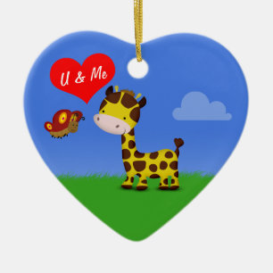 Giraffe en vlinder in liefde keramisch ornament