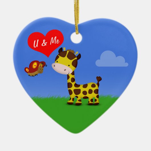 Giraffe en vlinder in liefde keramisch ornament (Voorkant)