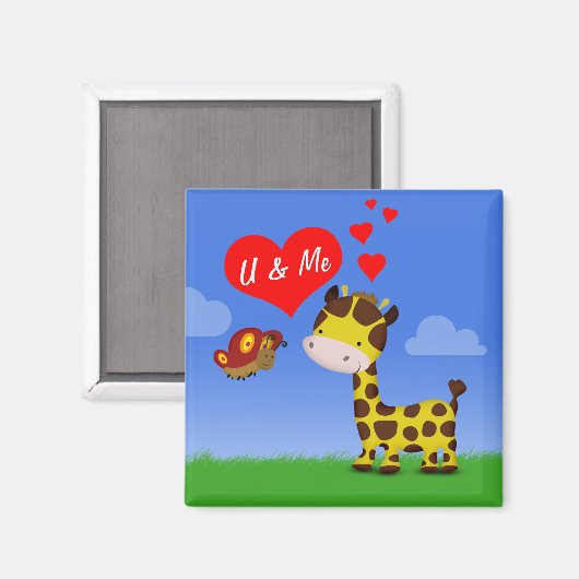Giraffe en vlinder in liefde magneet (Voorkant / Achterkant)