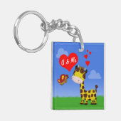 Giraffe en vlinder in liefde sleutelhanger (Voorkant Links)