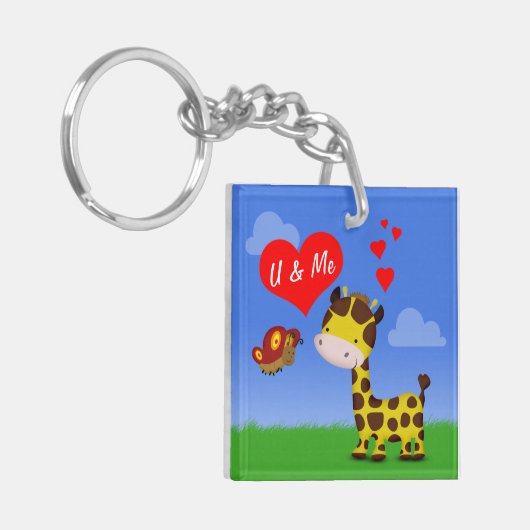 Giraffe en vlinder in liefde sleutelhanger (Voorkant Links)