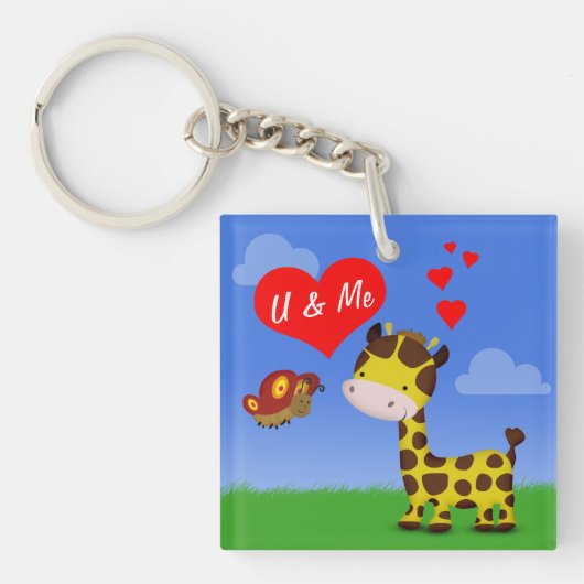 Giraffe en vlinder in liefde sleutelhanger (Voorkant)