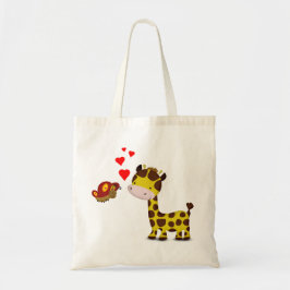 Giraffe en vlinder in liefde tote bag
