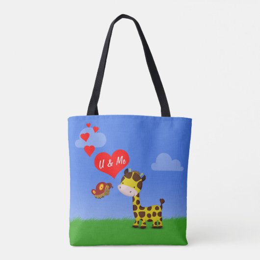 Giraffe en vlinder in liefde tote bag (Achterkant)