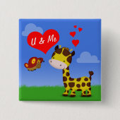 Giraffe en vlinder in liefde vierkante button 5,1 cm (Voorkant)