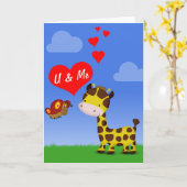 Giraffe en Vlinder Verliefd Kaart (Gele Bloem)