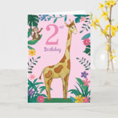 Giraffe En vrienden 2e Verjaardag Kaart (Gele Bloem)