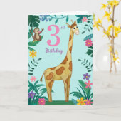 Giraffe en vrienden 3e verjaardag kaart (Gele Bloem)