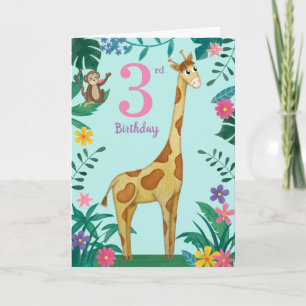 Giraffe en vrienden 3e verjaardag kaart