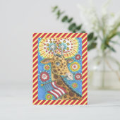 GIRAFFE EN VUURWERK BRIEFKAART 4 JULI (Staand voorkant)