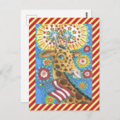 GIRAFFE EN VUURWERK BRIEFKAART 4 JULI (Voorkant / Achterkant)