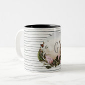 Giraffe en wilde dieren Grijze streep gepersonalis Tweekleurige Koffiemok (Voorkant links)