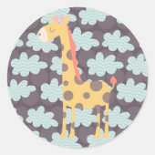 Giraffe en wolken ronde sticker (Voorkant)