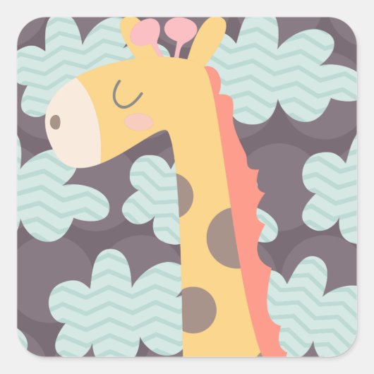 Giraffe en wolken vierkante sticker (Voorkant)