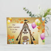 Giraffe, Etnische Baby Boy en Cupcakes Baby shower Kaart (Staand voorkant)