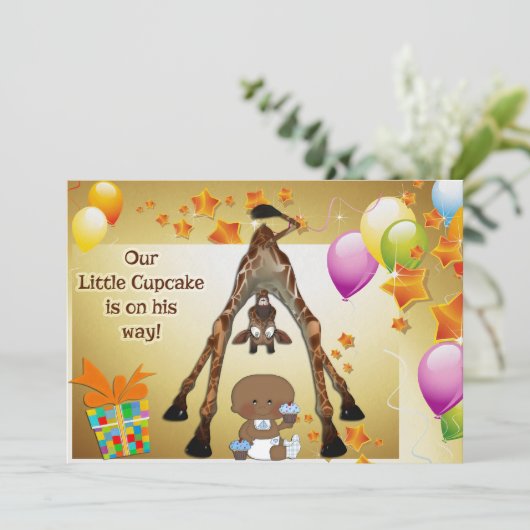 Giraffe, Etnische Baby Boy en Cupcakes Baby shower Kaart (Staand voorkant)