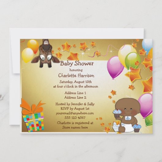 Giraffe, Etnische Baby Boy en Cupcakes Baby shower Kaart (Achterkant)