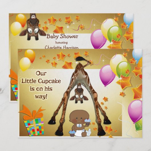 Giraffe, Etnische Baby Boy en Cupcakes Baby shower Kaart (Voorkant / Achterkant)