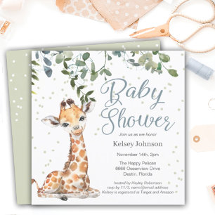 Giraffe Eucalyptus Greenery Baby shower Kaart