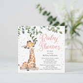 Giraffe Eucalyptus Greenery Pink Baby shower Kaart (Staand voorkant)