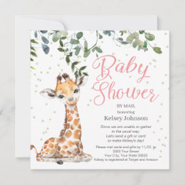 Giraffe Eucalyptus Greenery Pink Baby shower Kaart
