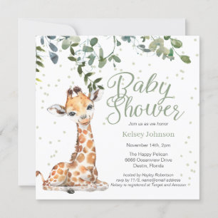 Giraffe Eucalyptus groen neutraal Baby shower Kaart