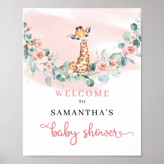 Giraffe Eucalyptus meisje Baby shower welkomstbord Poster (Voorkant)