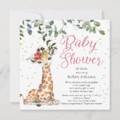 Giraffe Eucalyptus Pink Floral Baby shower Kaart (Voorkant)