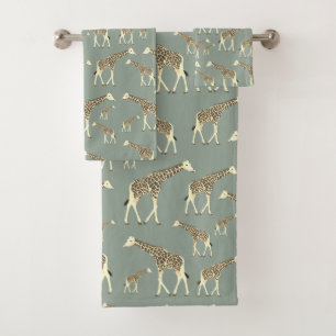 Giraffe Exotisch Dierenpatroon Sage Groen Bad Handdoek