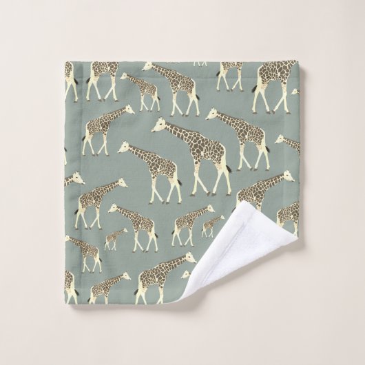 Giraffe Exotisch Dierenpatroon Sage Groen Bad Handdoek (Wasdoekje)