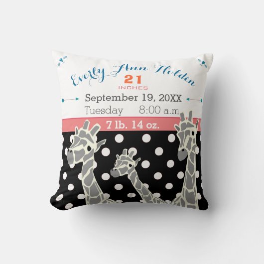 Giraffe Familie baby meisje Geboortedatum geboorte Kussen (Voorkant)