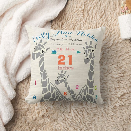 Giraffe Familie baby meisje Geboortedatum geboorte Kussen (Deken)