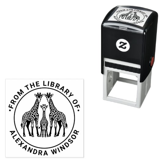 Giraffe Familie Bibliotheek Boeknaam Zelfinktende Stempel (In situ)