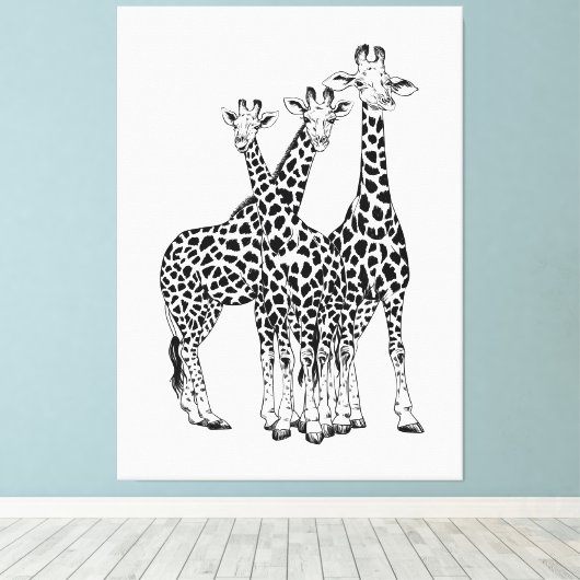 Giraffe familie canvas afdruk (Insitu (Houten vloer))