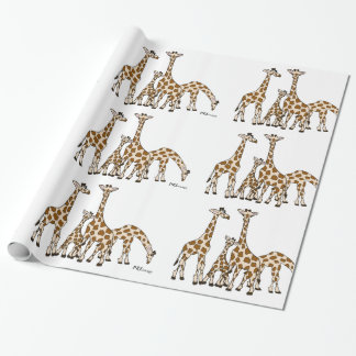 Giraffe familie in bruin en beige omslagpapier cadeaupapier