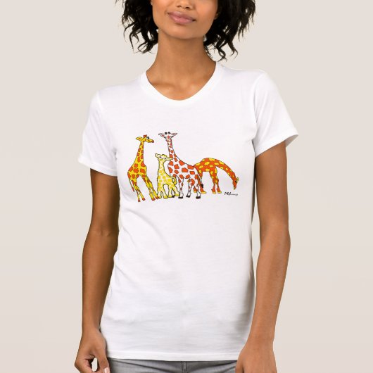 Giraffe Familie in Oranje en geel vrouwtje T-shirt (Voorkant)