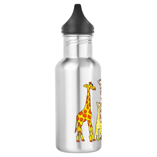 Giraffe Familie in Oranje en gele waterfles Waterfles (Links)