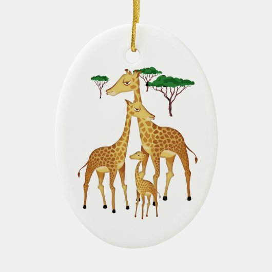 Giraffe Familie met Acacia Trees Keramisch Ornament (Voorkant)
